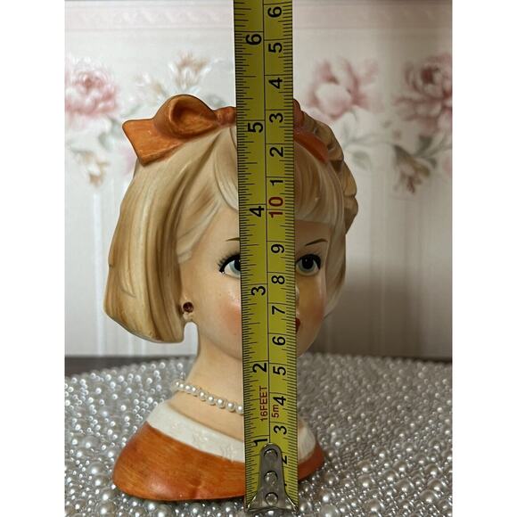 VINTAGE RELPO TEEN 2011 LADY HEAD VASE, Orange - Picture 3 of 9